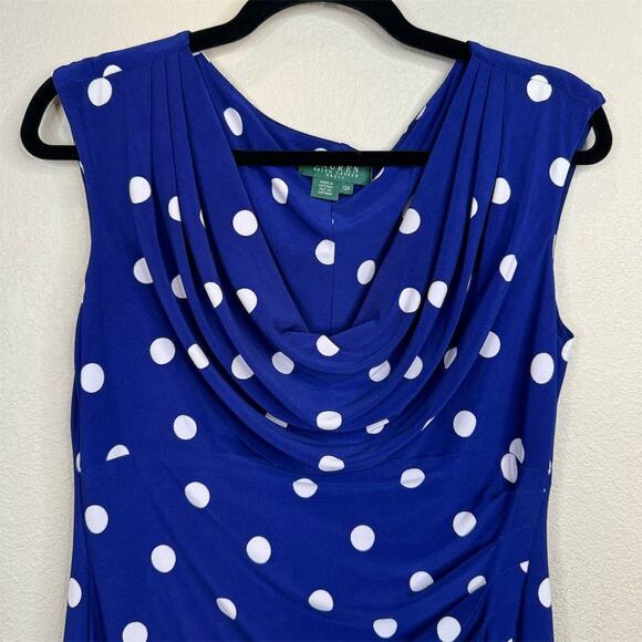 Lauren Ralph Lauren‎ Petites Blue Polka Dot Sheath Dress Size 12 Preppy Classy - Picture 2 of 11